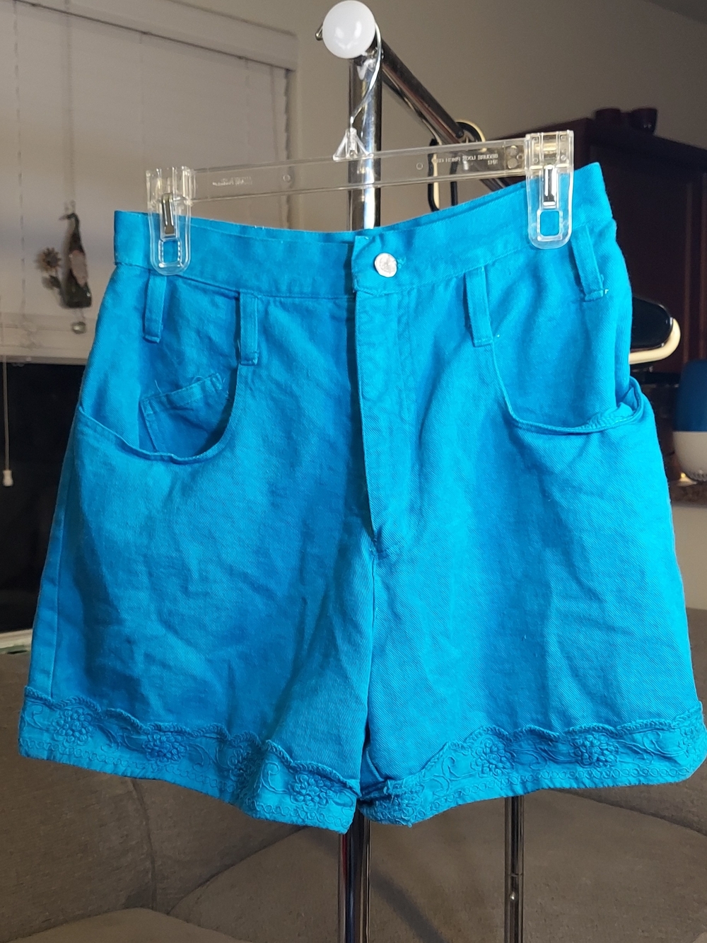 Women's Teal Bermuda Shorts with Scalloped Hem